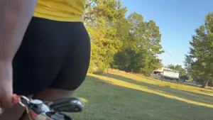 Pushing Big Booty Ebony in Black Shorts on the Swings