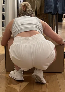 Blonde in white shorts squatting and cleaning (oc)