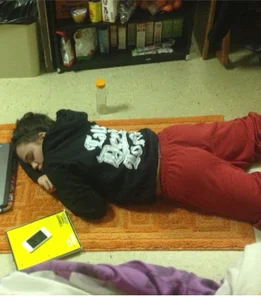 Girl in Loose Pants Fell Asleep on the Floor Candid Pic
