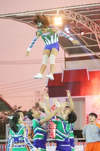 Bunch of athletic Thai cheerleaders at a competition