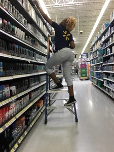 Walmart ebony employee in white jeans with a nice ass