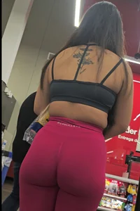 Fat ass shorty Asian with dark pink Alphalete at the