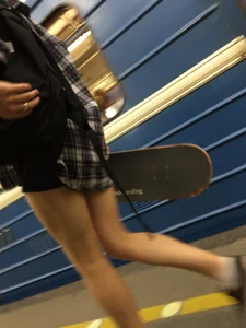 Hot Legs with a Tattoo in Subway Candid Closeup