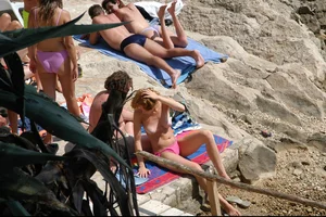 Nude girls on a beach in Hvar, Croatia