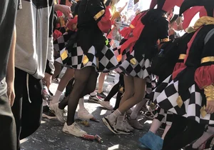 Carnival girls wearing pantyhose, spandex shorts, stockings, skirts and other outfits