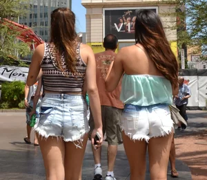 2 sexy friends in cut off shorts in Las Vegas