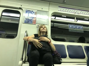 Adorable Cute Teen Girl With a Kitty in Her Backpack Subway Gallery