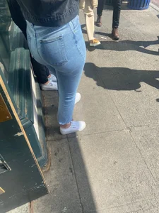 Blonde in tight jeans