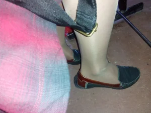 Candid Teen Female Student's Legs in Pantyhose And Feet in Flats Under Desk Creepshot in Class