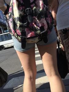 Sexy Girl in Denim Shorts With Awesome Legs on the Crosswalk Huge Creepshots Collection