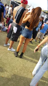 Hot Stocky Girl in Denim Shorts in the Park Creepshot