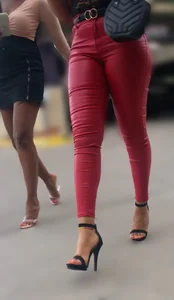 Perfect Ass in tight RED🍎 leather pants plus nice cleavage