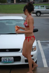 Various sexy girls at car washes in bikinis