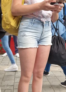 Street Closeup of a Hot Candid Girl's Legs in Denim Shorts