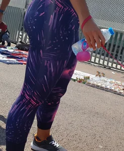 Girl in purple patterned leggings with a nice booty and vpl