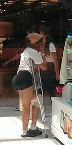 Petite Black girl on Crutches. Amazing Ass!