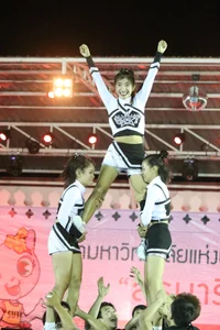 Bunch of athletic Thai cheerleaders at a competition