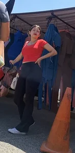 Big ass latina milf in black leggings red top VTL? [oc]