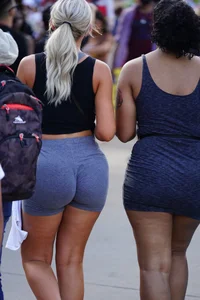 Big booty blonde babe in tight grey spandex shorts with vtl