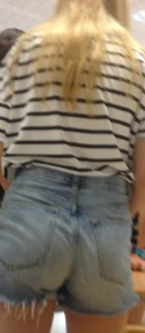 Blonde Girl’s Ass in Blue Denim Shorts Creepshot