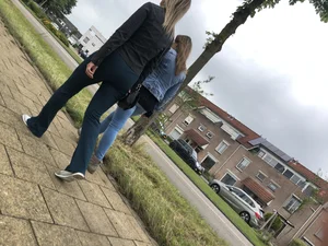 Hot butts in tight jeans in the park street creepshjots