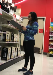 Brunette with glasses and nice ass shopping at Target in leggings