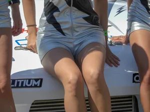 Car show models in sexy short outfits
