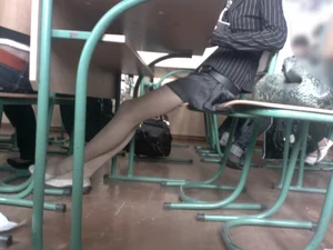College Classroom Sexy Candid with Teen JB in Pantyhose