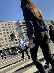 Candid Girl With a Perfect Ass in Tight Black Jeans Street Crosswalk Creepshots Collection