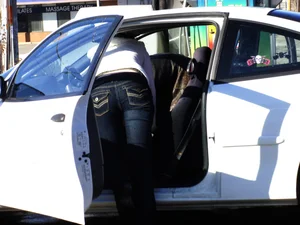 Some candid girls cleaning their cars in jeans and some showing ass crack