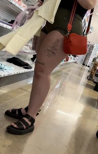 Juicy brunette in green spandex shorts OC