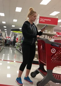 Target blonde milf shopping in tight leggings with a nice ass