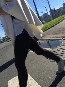 Blonde Girl With Fit Muscular Legs in Tight Black Jeans and Sneakers on a Crosswalk  - Street Creepshots Collection