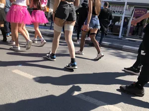 Carnival girls wearing pantyhose, spandex shorts, stockings, skirts and other outfits