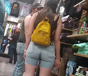Nerdy teen slut with tight ass in jean shorts