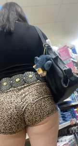 TINY animal print shorts. Cheeks out! (OC)