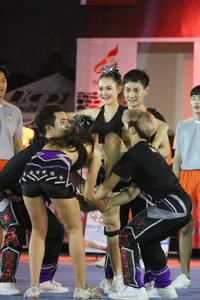 Bunch of athletic Thai cheerleaders at a competition