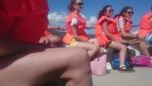 Milf in yellow shorts with vpl and a wedgie