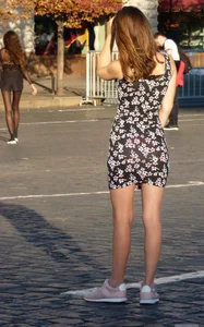 Skinny Girl in See-through Dress with Panties Visible Street Candid