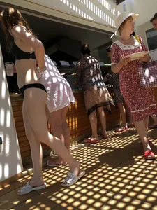 Skinny Girl with Pale Skin in Black Swimsuit Creepshot