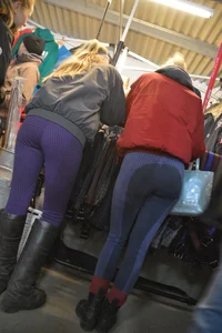 Two horse girls shopping in riding gear
