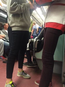 Skinny Girls in Tight Jeans in the Subway Train Candid