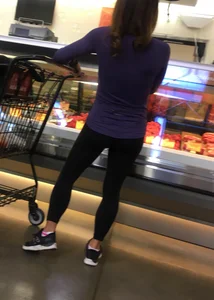 Big boobed brunette in leggings grocery shopping with a nice ass too