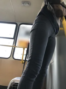 Girl in Tight Jeans Getting on a Bus Ass and Crotch Candid Closeups