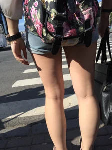 Sexy Girl in Denim Shorts With Awesome Legs on the Crosswalk Huge Creepshots Collection
