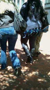 Blonde in tight jeans with her red thong sticking out