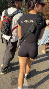 Slim bubble in tight black shorts