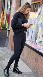 Girls in tight black pants street creepshots