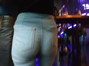 Perfect Sexy Ass in Blue Skinny Jeans Street Closeup Photos