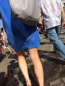 Milf With Sexy Thin Legs in a Blue Dress And Red Flats Street Creepshots